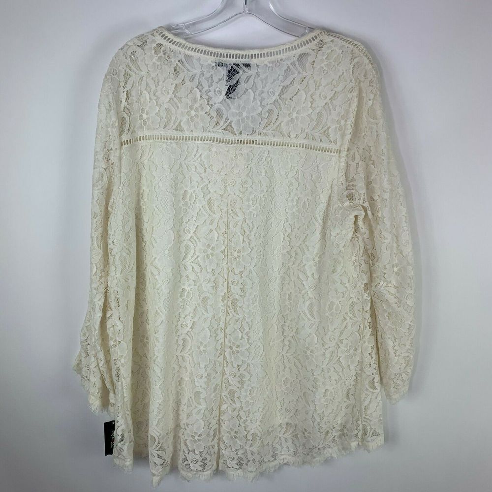 Style & Co Womens Blouse Size 0X Long Sleeve Lace Off White Lined Peasant NWT - Picture 2 of 4